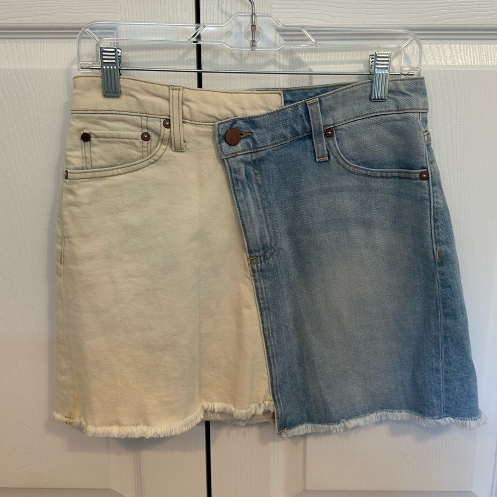 Alice + Olivia Asymmetrical White and Blue Denim Skirt
